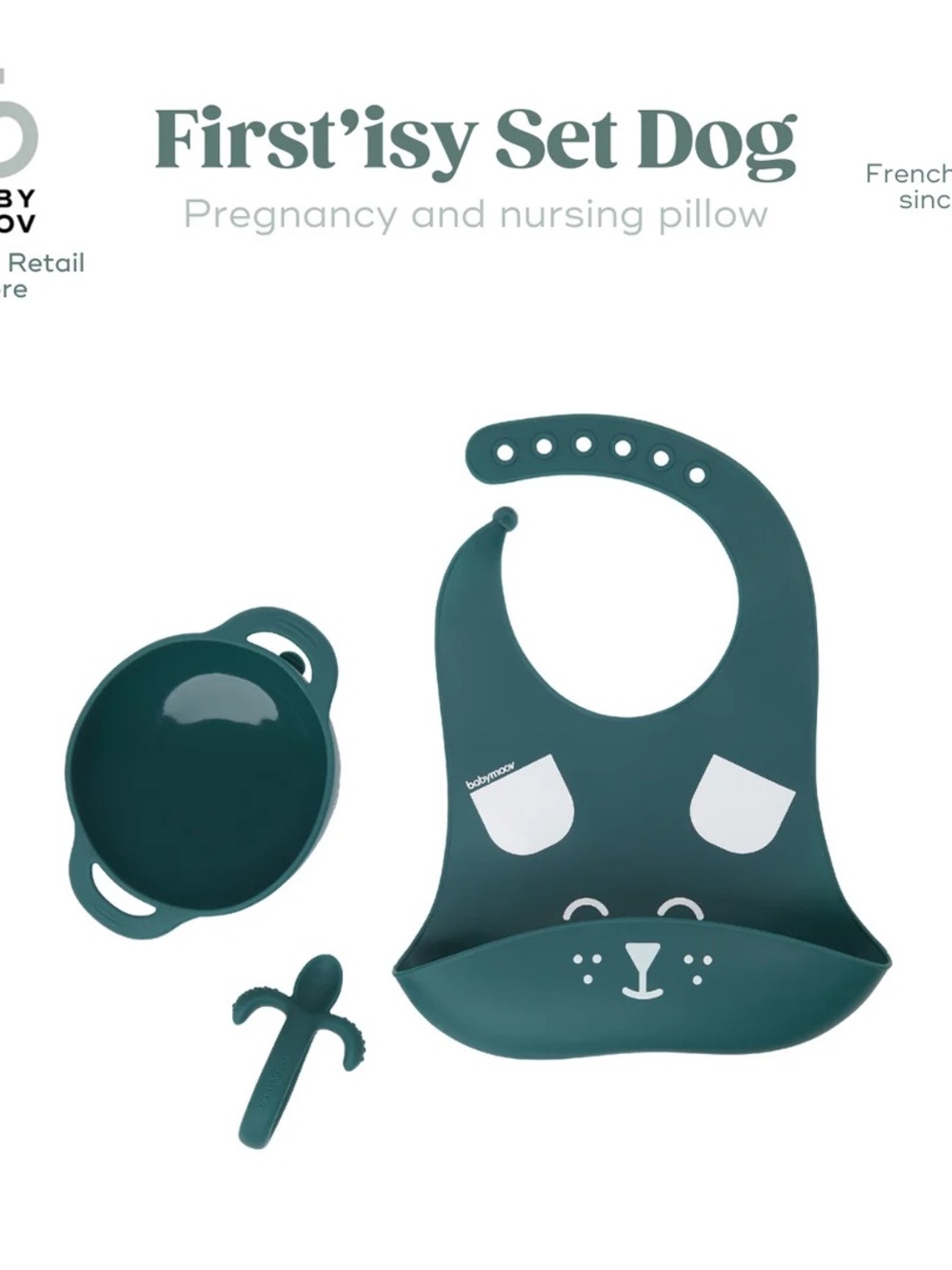 Adjustable Teal Silicone Baby Bib with Matching Suction Bowl